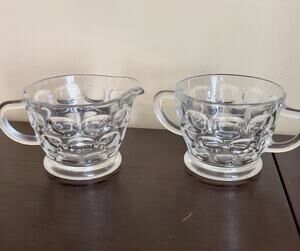 Vintage Federal Glass Yorktown Colonial Thumbprint Sugar Creamer Set Clear 1960s